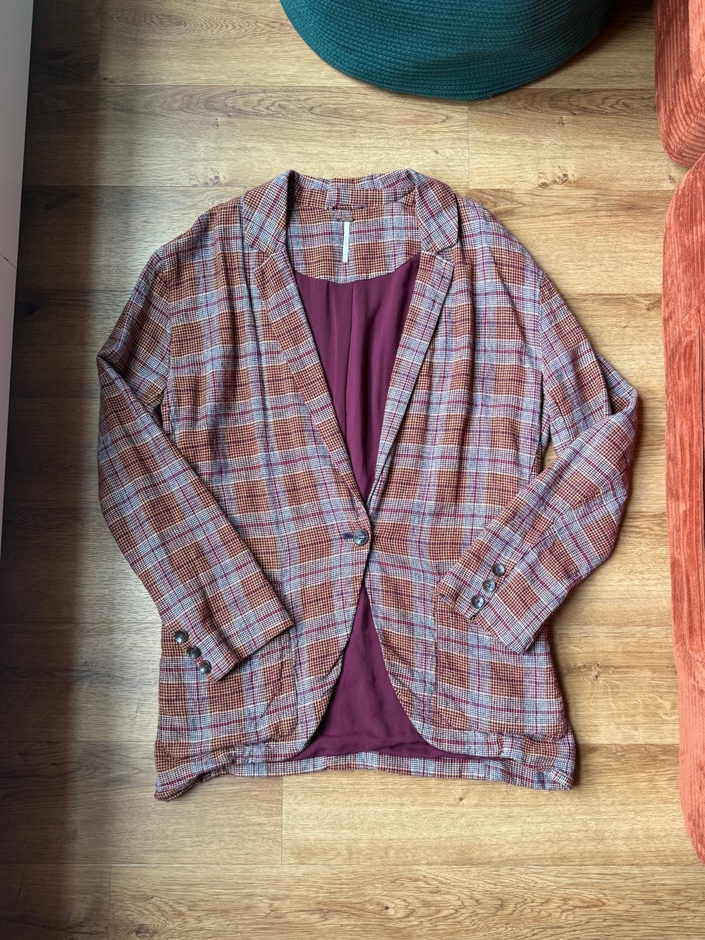 Free People Plaid Oversized Blazer